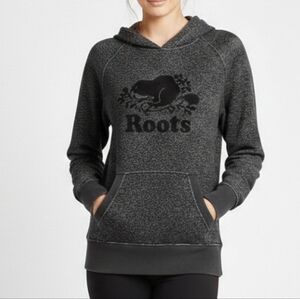 Roots Womens Salt & Pepper Kanga Hoodie Black Raglan Sweatshirt Size Large